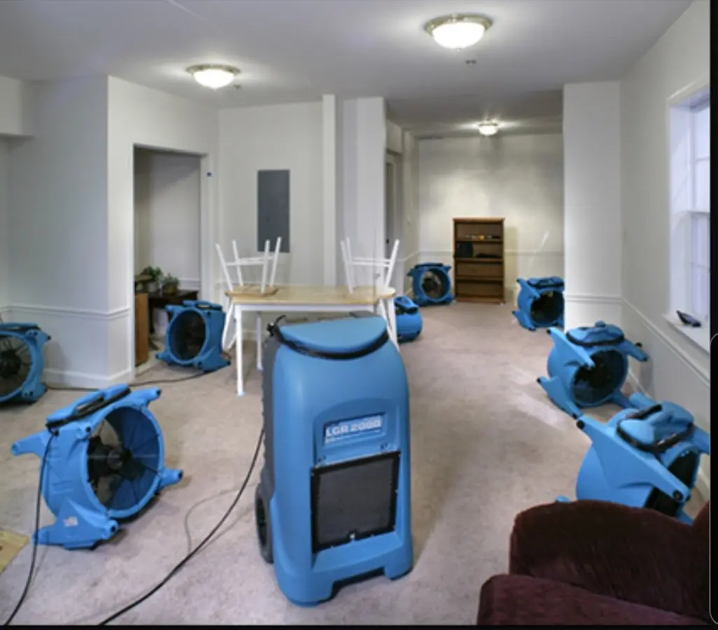 Air movers and dehumidifier setup for Water Extraction & Removal in Woodruff